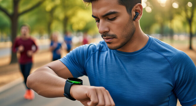 Runner Checking Health Data on a Smartwatch 