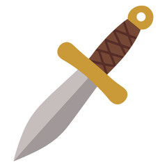 Metal combat dagger military knife weapon tool flat color vector illustration template design