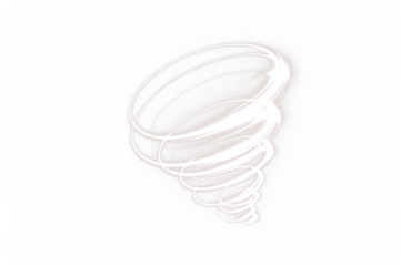 Abstract white spiral tornado illustration with smooth curves and dynamic motion, representing energy, movement, and natural phenomena in a minimalist style with copy space