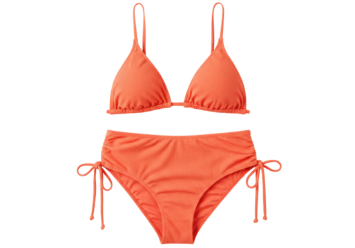 Isolated apricot-color bikini set on display in studio style for retail swimwear store sale