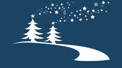 White stylized Christmas trees on a blue background with a starry trail - Powered by Adobe