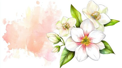 Fototapeta premium Sleek hellebore line art in matte black, contrasted against a soft peach gradient, left third reserved for typography