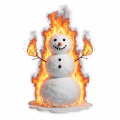 Obraz premium A snowman is melting in fire, surrounded by a bright and intense flame,