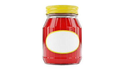 Isolated jar of red fruit preserve or jam with yellow lid and blank label for branding