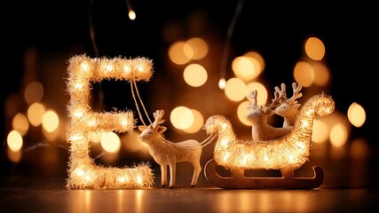 Illuminated holiday decorations with reindeer and sleigh