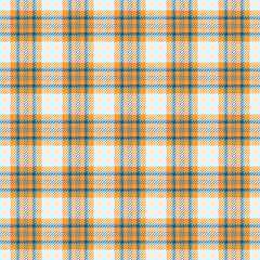 Classic tartan pattern. Timeless textile design with intersecting orange and blue lines on white. Ideal for backgrounds, textures, fashion, or cozy projects.