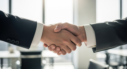 Handshake between two businesspeople for partnership agreements, corporate meetings, news articles, and business publications
