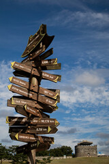 This is a signpost indicating the direction to each country's city in Suwon Hwaseong.수원화성에 있는 각나라의 도시방향을 알려주는 표지판입니다.