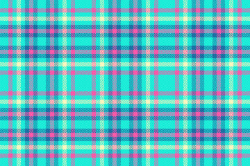 Fresh background fabric texture, girl plaid seamless tartan. Wallpaper vector textile check pattern in bright and teal colors.