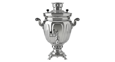 Isolated samovar, a metal container traditionally used to boil water in Russia and Iran
