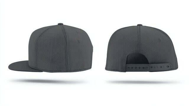 Gray Snapback Baseball Cap Mockup Front and Back View Isolated