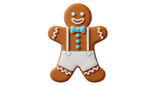 Isolated gingerbread man cookie with frosting, cheerful and sweet seasonal treat, baked good