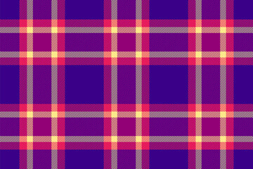 Lined seamless texture pattern, home fabric textile check. Greeting card vector plaid background tartan in violet and pink colors.