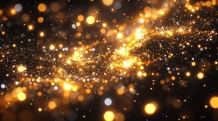 Obraz premium Abstract swirling golden glitter on a black background