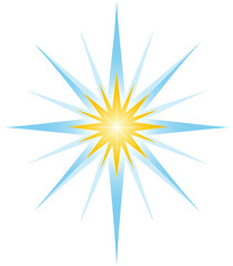 Obraz premium A symmetrical, radiant star with multiple points, a vibrant center, and a blue-white outline