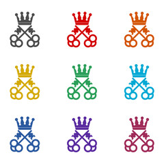 Crown key logo icon isolated on white background. Set icons colorful