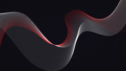 Abstract flowing lines background design with a red and white wave like pattern