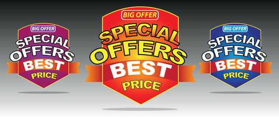 Special Offers Best Price Badges Vector Set - Big Offer Shield Labels Red Blue Purple
