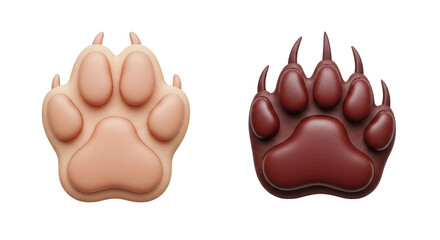 Isolated render showing 3D comparison between padded paw and clawed paw, dog versus bear