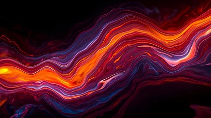 Gordijnen Fractal waves Abstract colorful fractal background with light waves and an orange, yellow, and black flame pattern creating an energetic art illustration for a texture wallpaper backdrop  © VIJAY