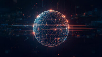 Obraz premium Abstract blue digital background with a globe illustrating global technology and data connection.