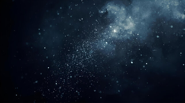 Abstract blue light from the night galaxy shines through rain on the window, blurring the dark water motion.