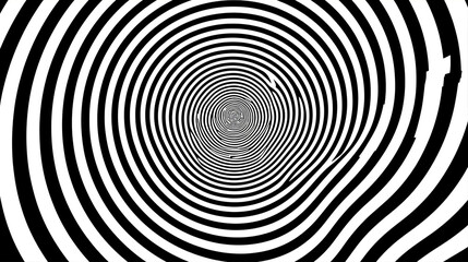 A mesmerizing black and white abstract background features a hypnotic spiral pattern with swirling lines creating a motion illusion.