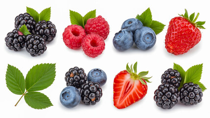 Assorted fresh berries collection featuring strawberries blueberries raspberries and blackberries