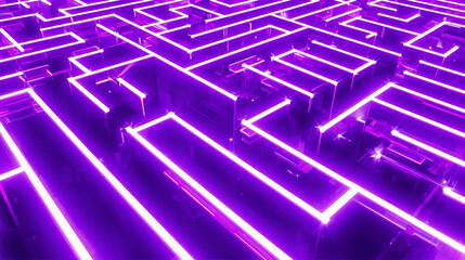 The abstract blue background features a 3D labyrinth maze with a strategic path and arrow, embodying the business concept of finding the solution to a problem and achieving success.