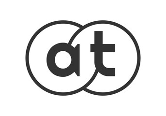 AT business company emblem with outline rounds and letters a t. Logo template of two merged circles for brand identity, logotype. Vector Infinity symbol