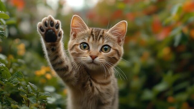 A curious cat trying to catch a flying frisbee