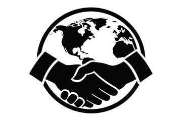 Black and White Icon of a Global Handshake for Business Agreement