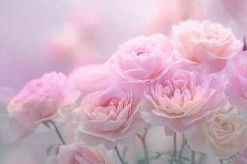 Soft pastel pink roses in delicate dreamy blur with vintage romantic tones and gentle floral background
