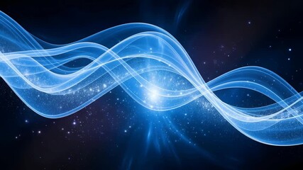 Abstract blue glowing wave energy burst on dark background - Powered by Adobe