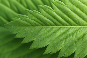 Close-up of green leaf with visible veins, concept of nature, freshness and environmental purity.