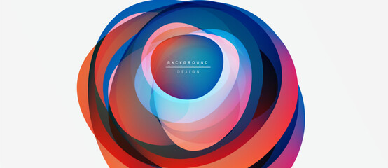 Obraz premium Abstract colorful layers create circular design. Vibrant hues blend, forming dynamic visual impact. Modern aesthetic, clean presentation.