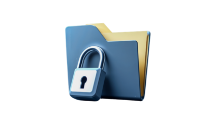blue folder with padlock: advanced digital tech for unyielding data privacy & cyber security solutions. safeguard your sensitive information with cutting-edge encryption, secure transparent background