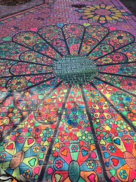 Art work on a path way done by a homeless man in Bucharest