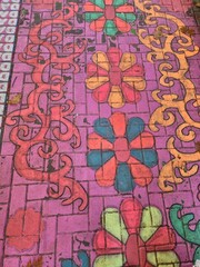 colorful pathway done by a homeless man in Bucharest city