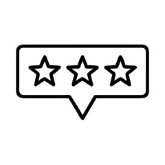 Three star rating icon in speech bubble outline