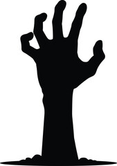 Zombie Hand Silhouette Rising from Ground, Horror Halloween Vector Art for Scary Graveyard Scene, Undead Resurrection Clipart Design