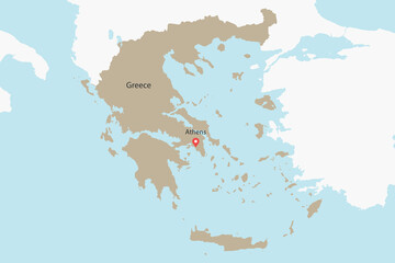 Vector graphic artwork suitable for print and web containing flat detailed map of GREECE