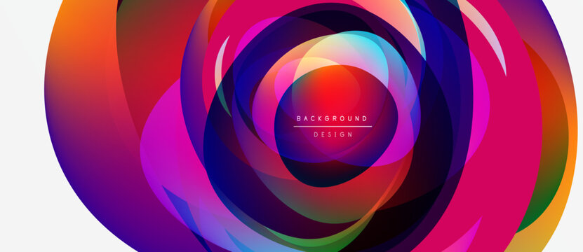 Abstract colorful design. Concentric circles create dynamic visual effect. Vibrant hues blend, forming modern background. Text reads background design. - Powered by Adobe