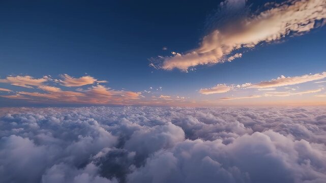 Overhead view of a cloud sea under a gradient sky at sunrise/sunset