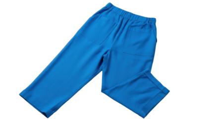 Isolated light blue scrub pants garment, work apparel, elastic waist, medical clothing item