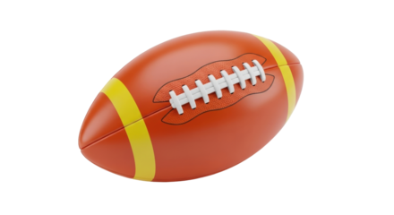 Isolated orange American football with yellow stripes for team sports, school and recreation