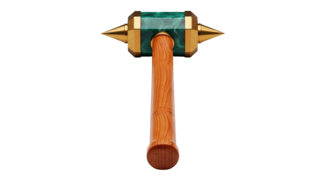 Isolated Spiked Mace, A Battle Club with Decorative Gold Points and Dark-Green Inlays