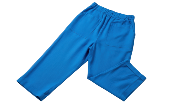 Isolated light blue scrub pants garment, work apparel, elastic waist, medical clothing item