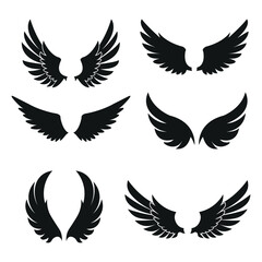 Collection of six distinct black wing silhouettes in a clean graphic design style silhouette