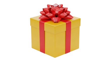 Obraz premium Isolated festive yellow gift box with a red bow on top as present for any holiday occasion